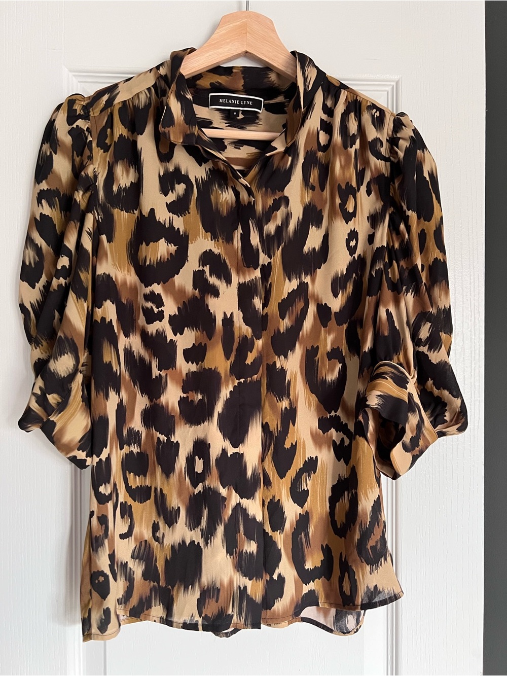 Leopard Print Satin Blouse in Brown/Black